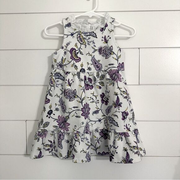Janie and Jack Girls 2T Ponte Dress White Purple White Floral Spring Easter - Picture 1 of 4